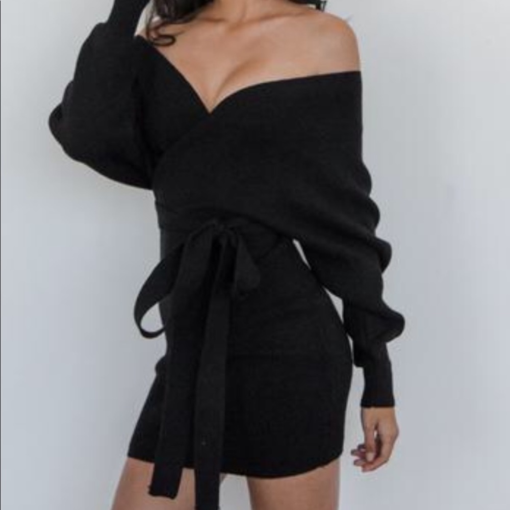 Off shoulder sweater dress.